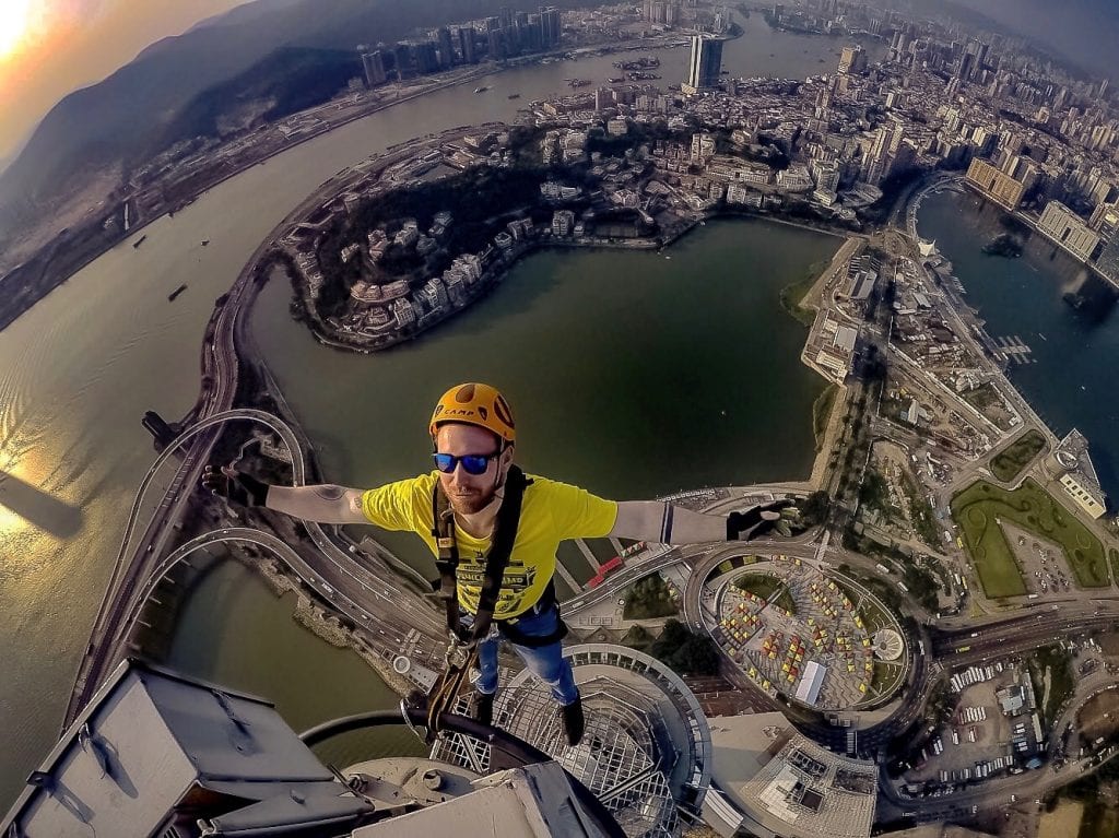 Man bungee jumping in Macau