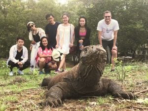 Komodo Dragon and group on tour