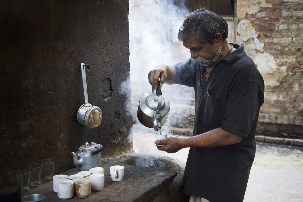 Indian chai being poured